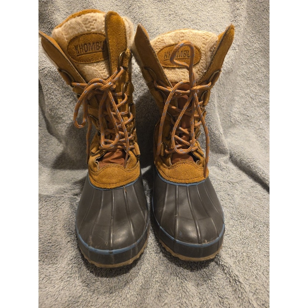 Khombu Boots Womens Cozy Winter Snow Duck Size 8M‎ Brown Rubber Leather Knit